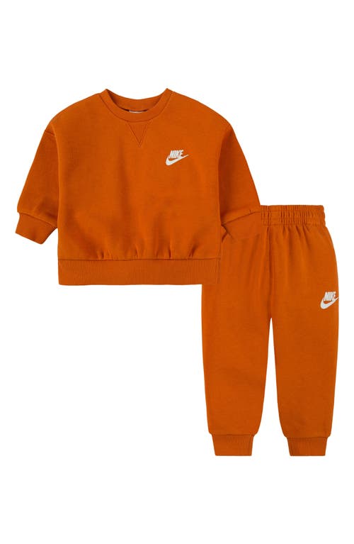 Nike Snow Day Fleece Crewneck Sweatshirt & Joggers Set in Campfire Orange at Nordstrom, Size 12M