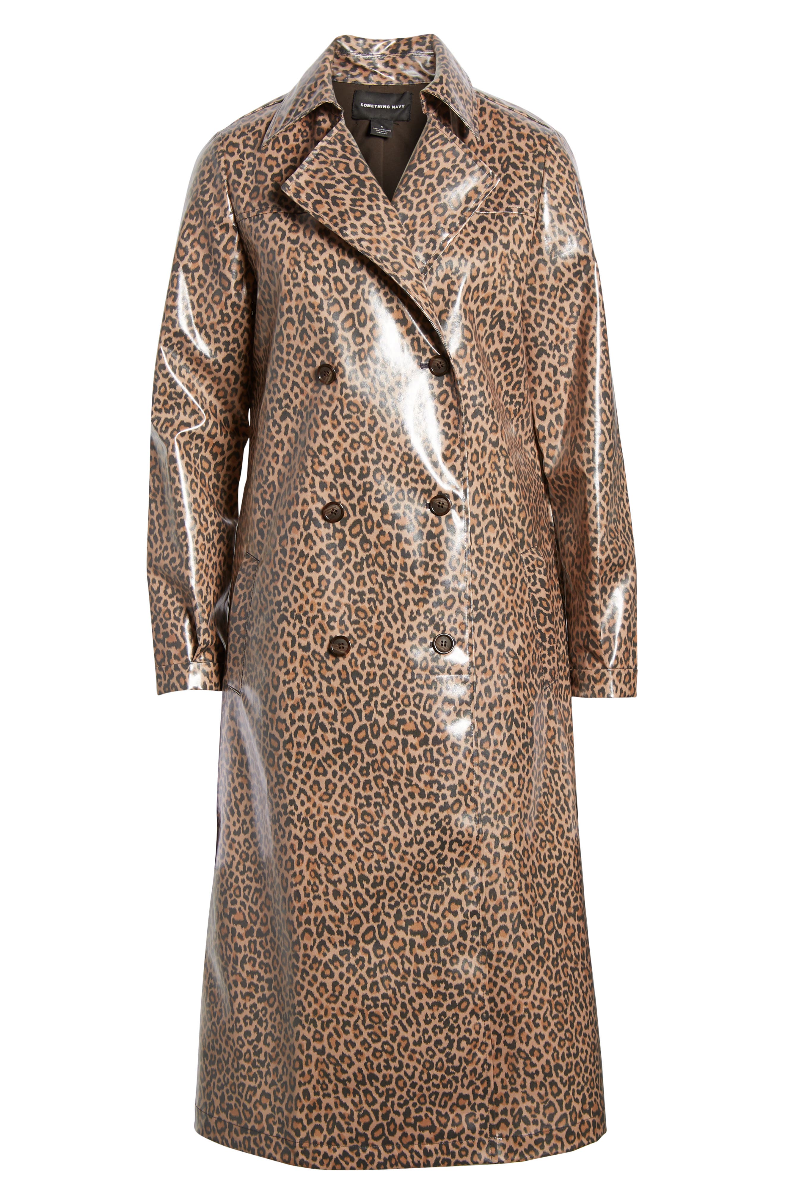 Something Navy | Leopard Print Water Resistant Coated Trench Coat ...