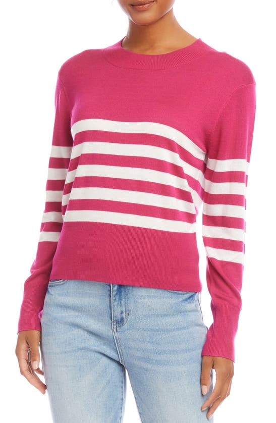 Shop Karen Kane Stripe Crewneck Sweater In Pink W/ Off White