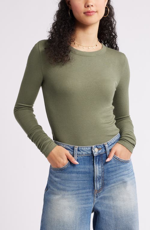 Bp. Ribbed Long Sleeve T-shirt In Green Beetle