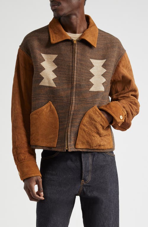 VISVIM Stanza Mixed Media Jacket in Brown/Green 