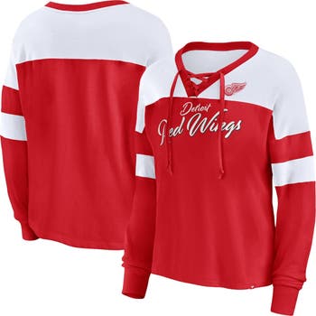 Detroit Red Wings Retro Brand Women Two Tone V-Neck Long Sleeve T-Shirt