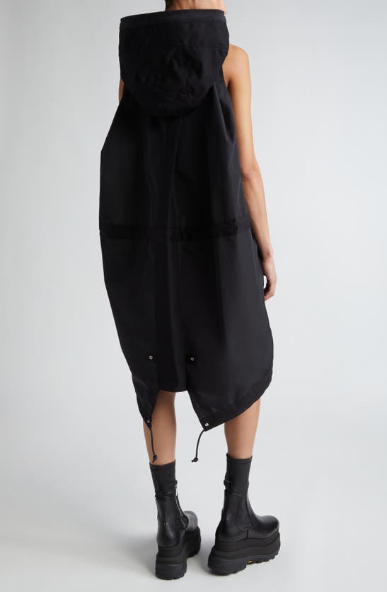 Shop Sacai Hooded Taffeta Long Vest In Black