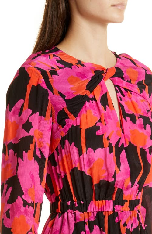 Shop Jason Wu Floral Long Sleeve Twist Front Minidress In Black/pink Multi