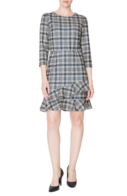 Julia Jordan Plaid Ruffle Hem Tweed Dress In Black/taupe