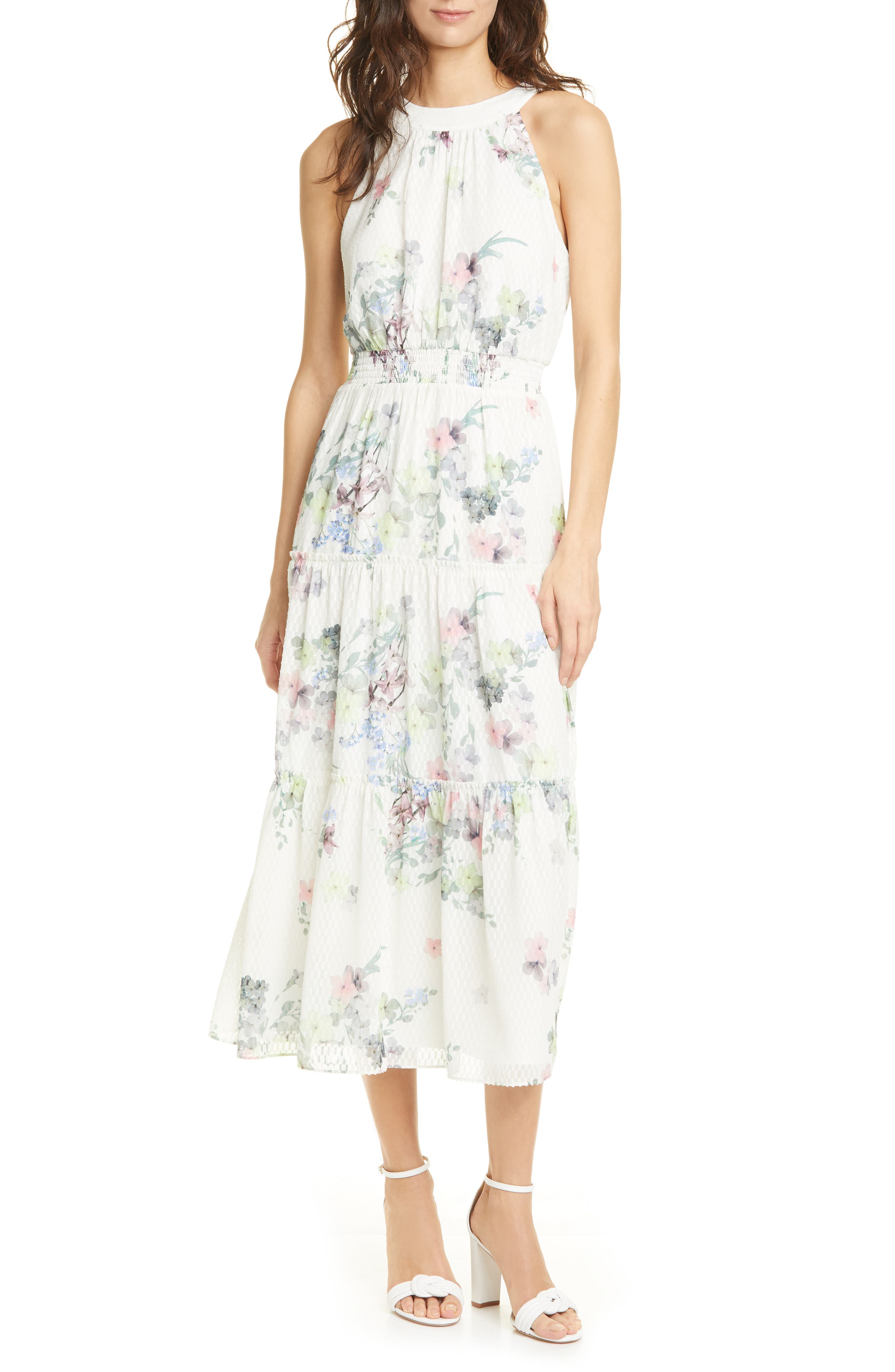 Click to view more detailed imagery on our partner's website Ted Baker Kahlay Pergola Tiered Halter Neck Dress In Natural