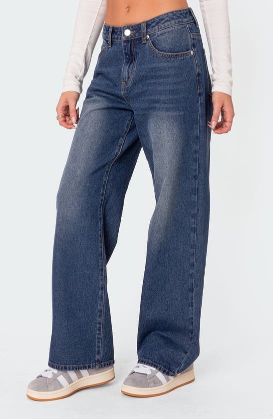 Shop Edikted Karie Relaxed Jeans In Dark-blue