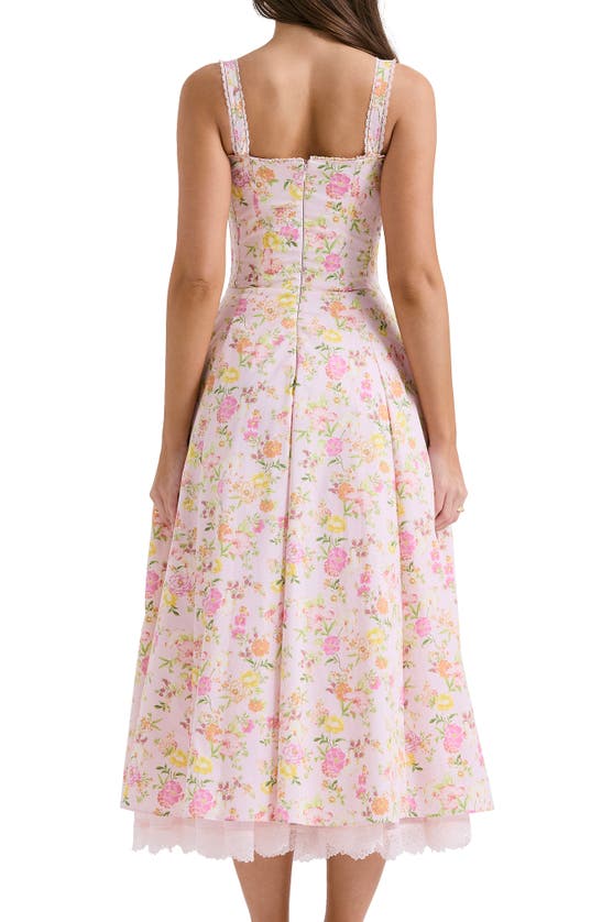 Shop House Of Cb Rosalee Floral Stretch Cotton Petticoat Dress In Pink Floral Print