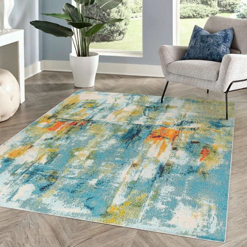 Jonathan Y Contemporary Pop Modern Abstract Waterfall Area Rug In Blue/cream