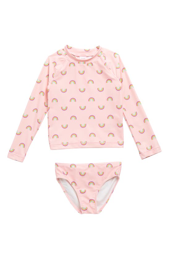 Harper Canyon Kids' Long Sleeve Rashguard 2-piece Set In Pink English Rainbow Ditsy