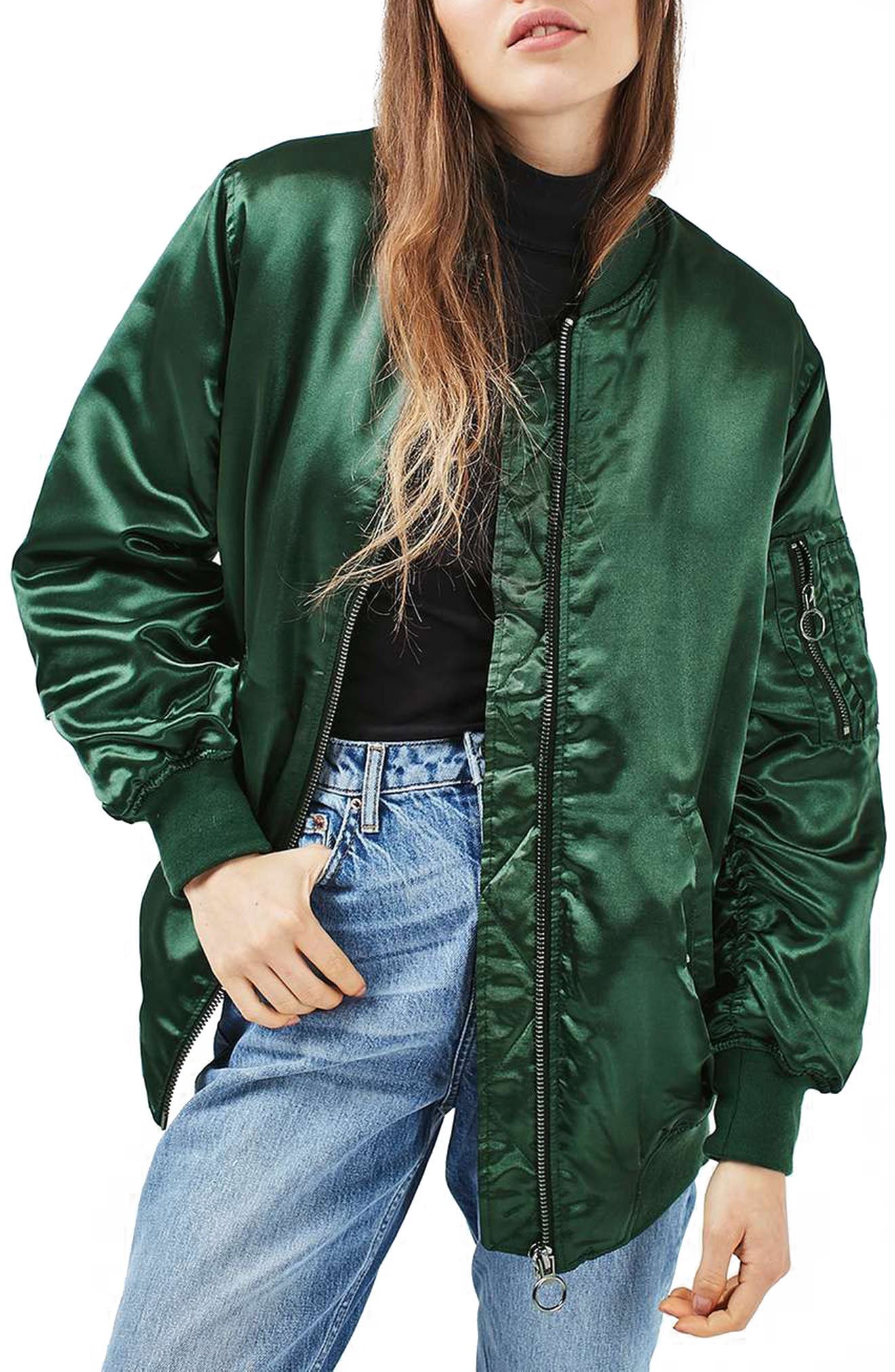 Longline Satin Bomber Jacket Nordstrom