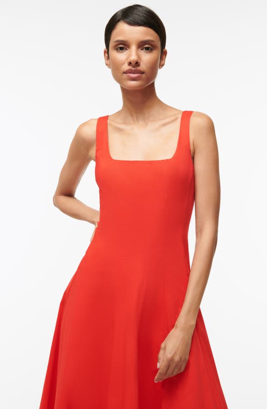 Shop Staud Wells Square Neck Stretch Cotton Dress In Red Rose