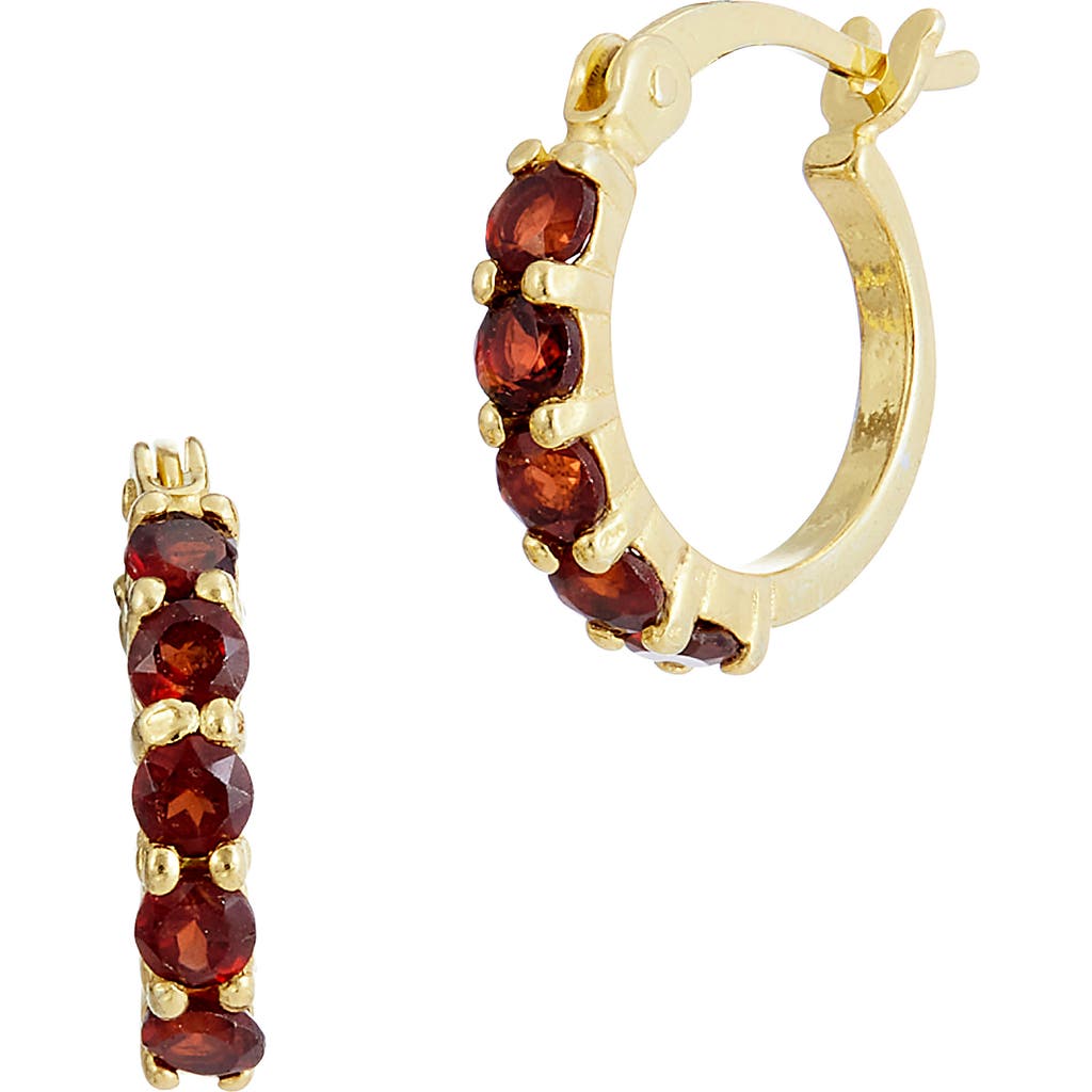 Savvy Cie Jewels Garnet Cubic Zirconia Hoop Earrings In Burgundy/yellow Gold