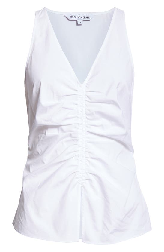 Shop Veronica Beard Oya Center Ruched Stretch Cotton Top In White