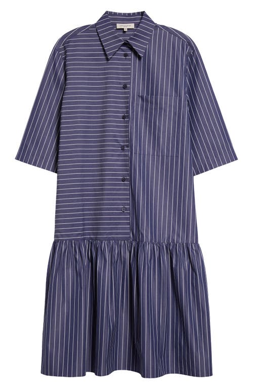 Shop Lafayette 148 New York Stripe Flounce Hem Cotton Poplin Shirtdress In Retro Blue Multi