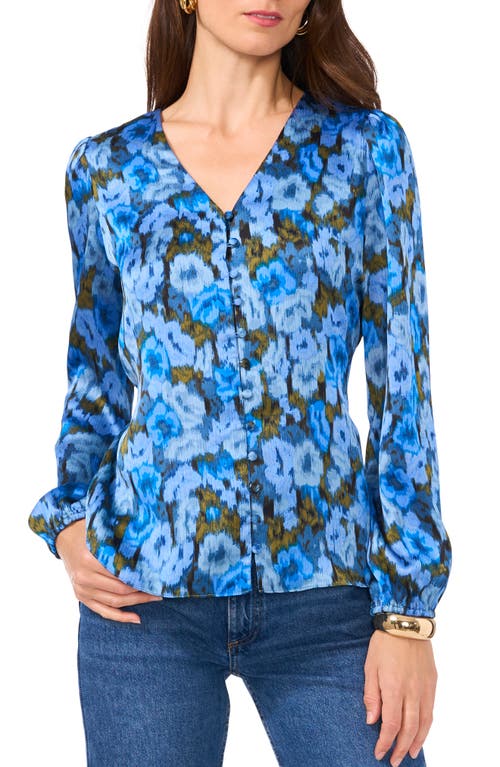 Shop Vince Camuto Print Button-up Top In Royal Azure