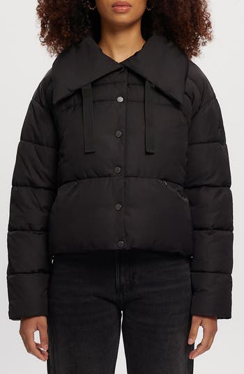 Noize Crop Puffer Jacket In Black