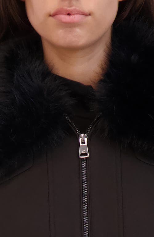 Kenneth Cole New York Belted Softshell Longline Coat With Faux Fur Trim In Black