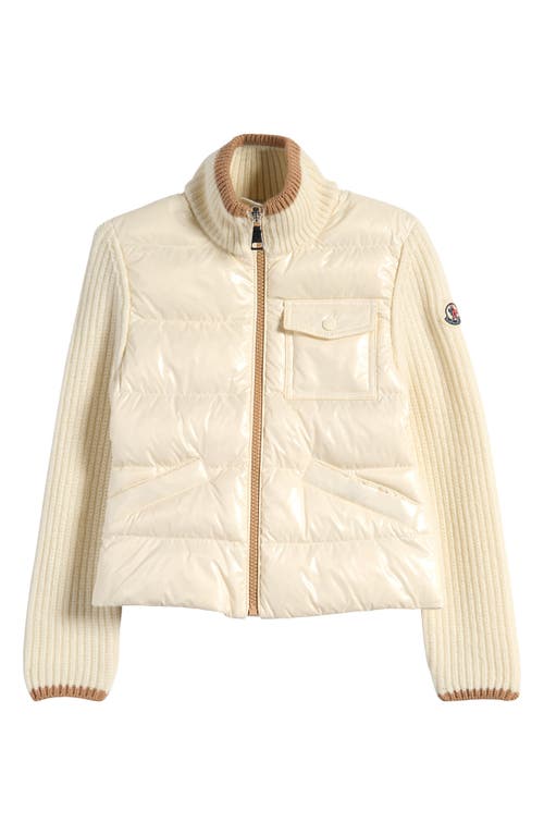 Shop Moncler Kids' Quilted Down & Wool Knit Cardigan In White