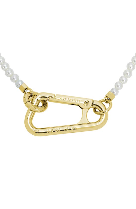 Shop Allsaints Imitation Pearl Carabiner Collar Necklace In Gold