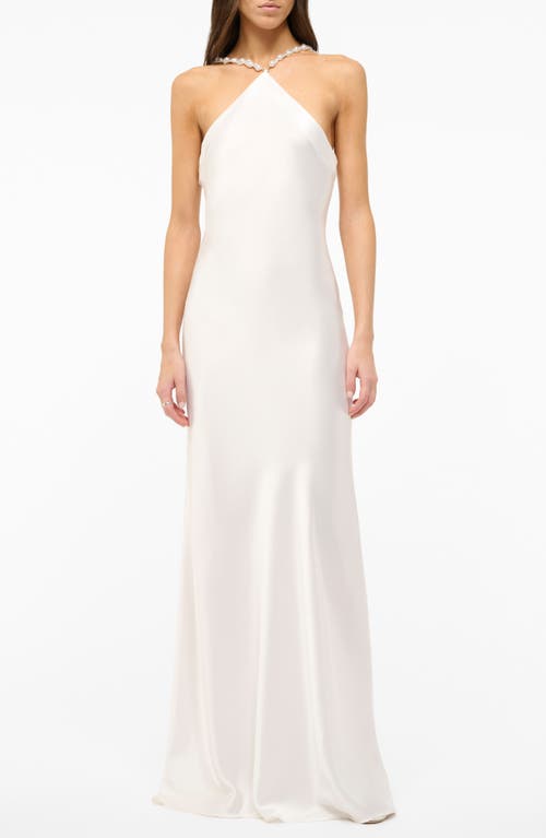 STAUD Cadence Beaded Sleeveless Satin Maxi Dress Pearl at Nordstrom,