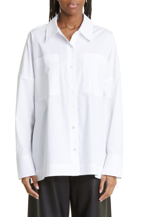 Staud Payton Oversize Stretch Cotton Shirt In White102dnu
