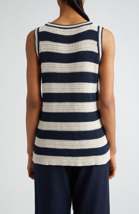 Max Mara Avio Striped Linen Crochet Knit Tank Top In Powder