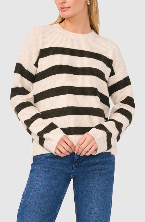 Shop Halogenr Halogen(r) Stripe Crewneck Sweater In Beige/deep Olive