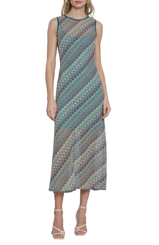 Shop Donna Morgan For Maggy Cutout Stripe Knit Midi Dress In Pink/ Blue/ Green Multi