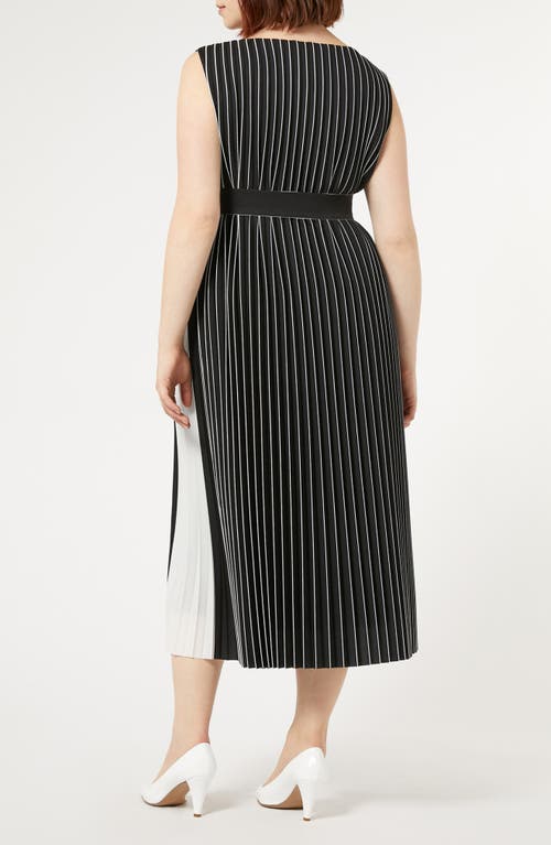 Shop Marina Rinaldi Zingaro Pleated Tie Belt Dress In Black White