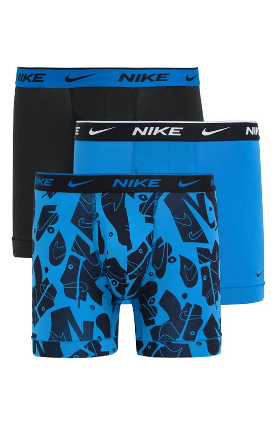 Nike Dri-fit Essential 3-pack Stretch Cotton Boxer Briefs In Abstract Swoosh Print