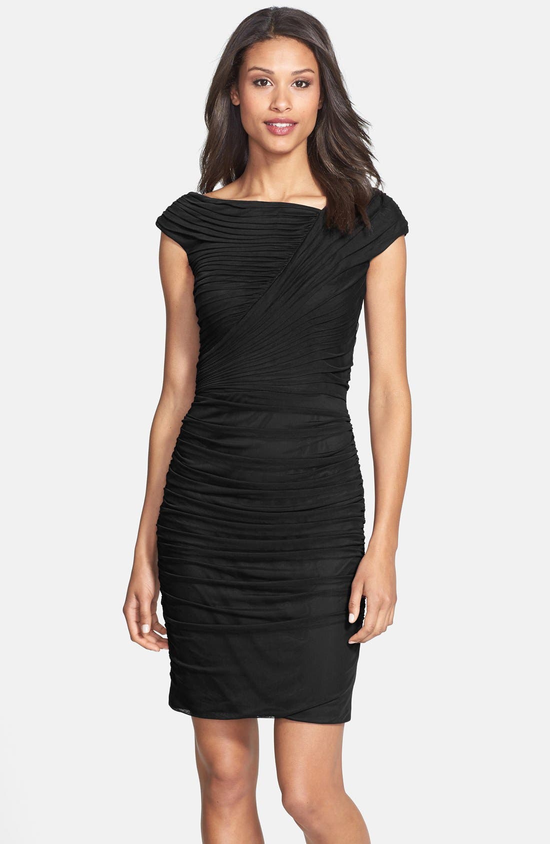 Tadashi Shoji Asymmetrical Ruched Mesh Sheath Dress Nordstrom