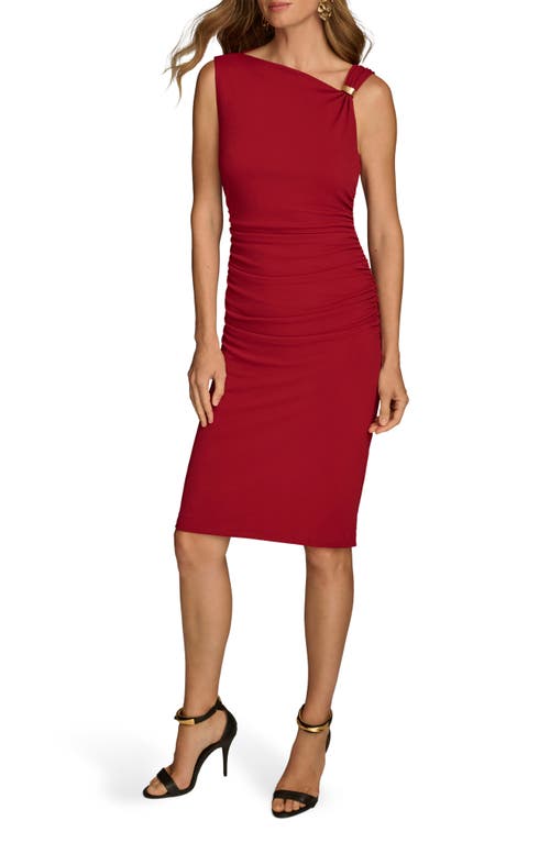 DONNA KARAN Asymmetric Neck Sheath Dress in Metropolitan Red 