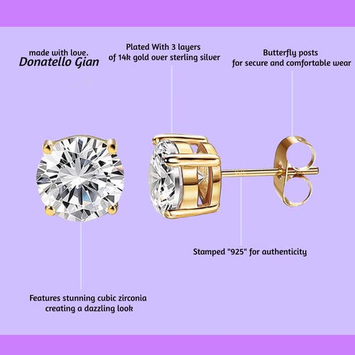 Donatello Gian Sterling Silver Round Stud Earrings In Gold