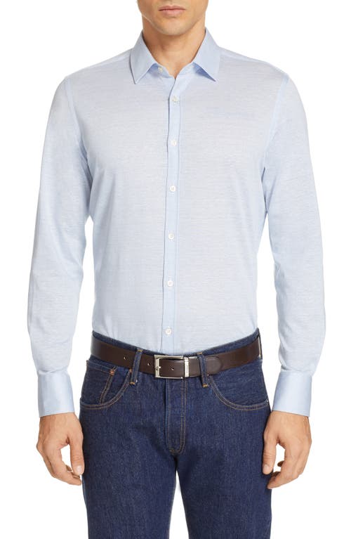 Canali Solid Regular Fit Cotton & Linen Sport Shirt in Light Blue at Nordstrom, Size X-Large