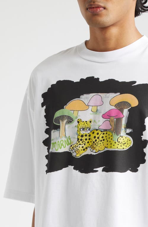 Shop Marni Wildcat Cotton Graphic T-shirt In Lily White