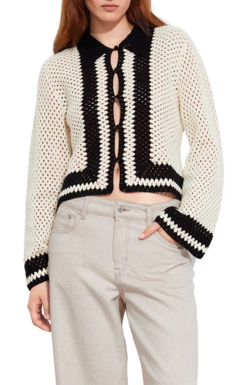 Shop & Other Stories Cotton Crochet Cardigan In Off White/black Contrast