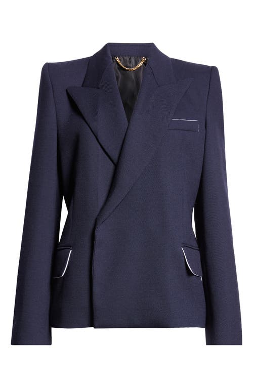 Shop Victoria Beckham Pointed Shoulder Wool Blend Blazer In Ink Blue