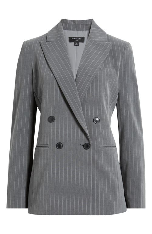 Shop Tahari Asl Pinstripe Double Breasted Blazer In Grey Ivory