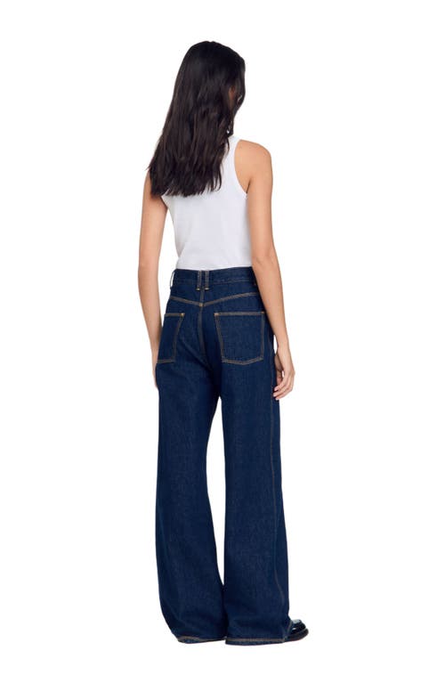 Shop Sandro Wide-leg Flared Jeans In Blue Jean