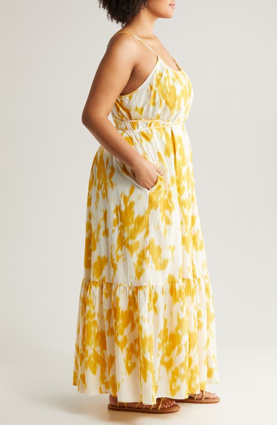 Shop Nordstrom Tie Back Tiered Maxi Dress In Ivory Dove- Yellow Lotus Blur