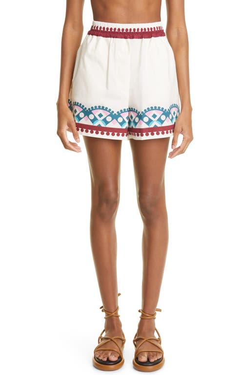 La DoubleJ Abstract Print Cotton Cover-Up Shorts in Ruote Placee