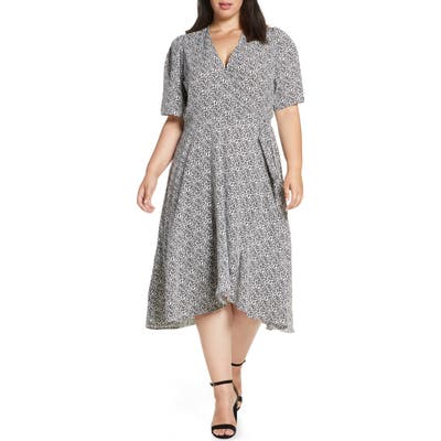 Plus Size Bobeau Liv Puff Sleeve Wrap Dress, Ivory