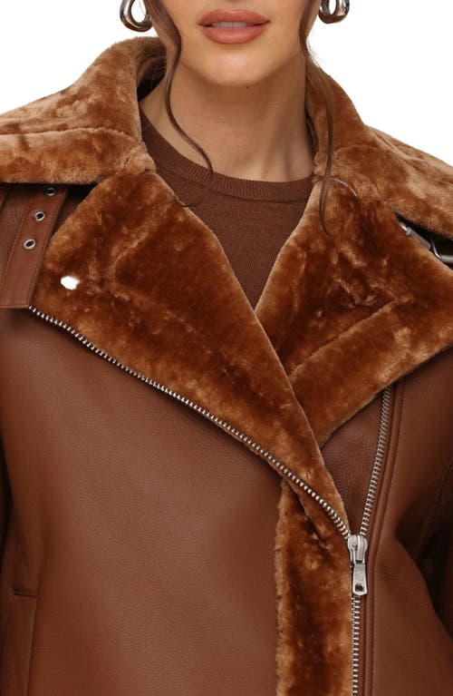 Shop Avec Les Filles Oversize Faux Shearling Moto Jacket In Luggage