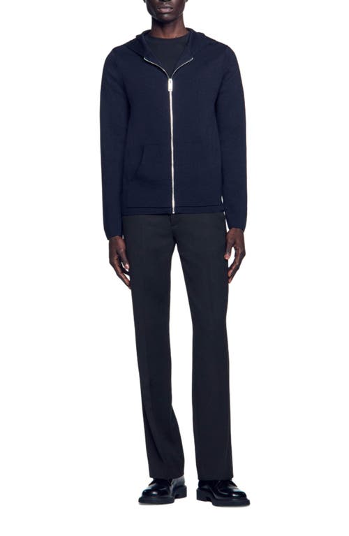 Shop Sandro Zipped Cardigan With Hood In Navy Blue