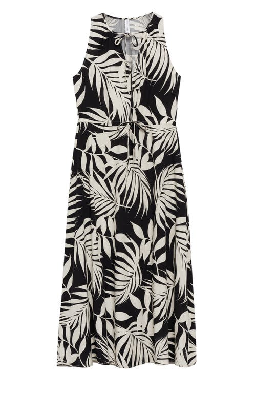 Shop Mango Palm Frond Sleeveless Midi Dress In Black