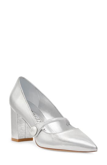 Shop Stuart Weitzman Sw 75 Pointed Toe Mary Jane Pump In Silver