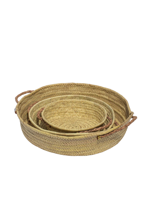 Alcantara-frederic Alcantara Frederic Handwoven Palm Tray With Leather Handles In Natural
