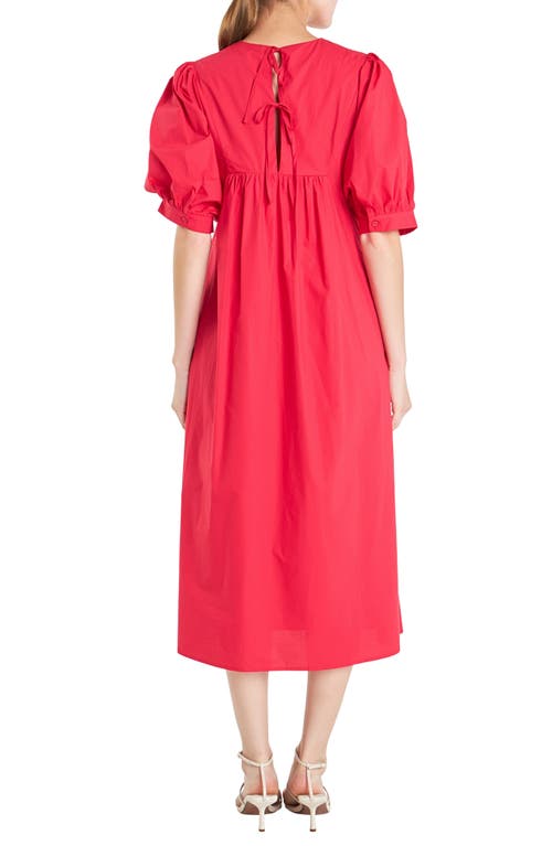 Shop English Factory Puff Sleeve Bow Tie Midi Dress In Red