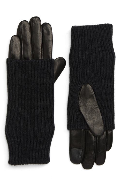 AllSaints Knit & Leather Gloves in Black at Nordstrom, Size X-Small